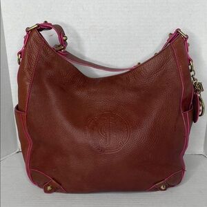 Vintage Juicy Couture tan leather pink trim hobo shoulder bag